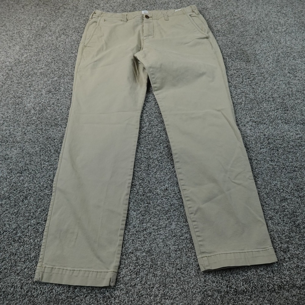 Gap Pants Mens 36X32 Beige Tan Brown Khaki Chino Trouser Slim Fit Flat Front